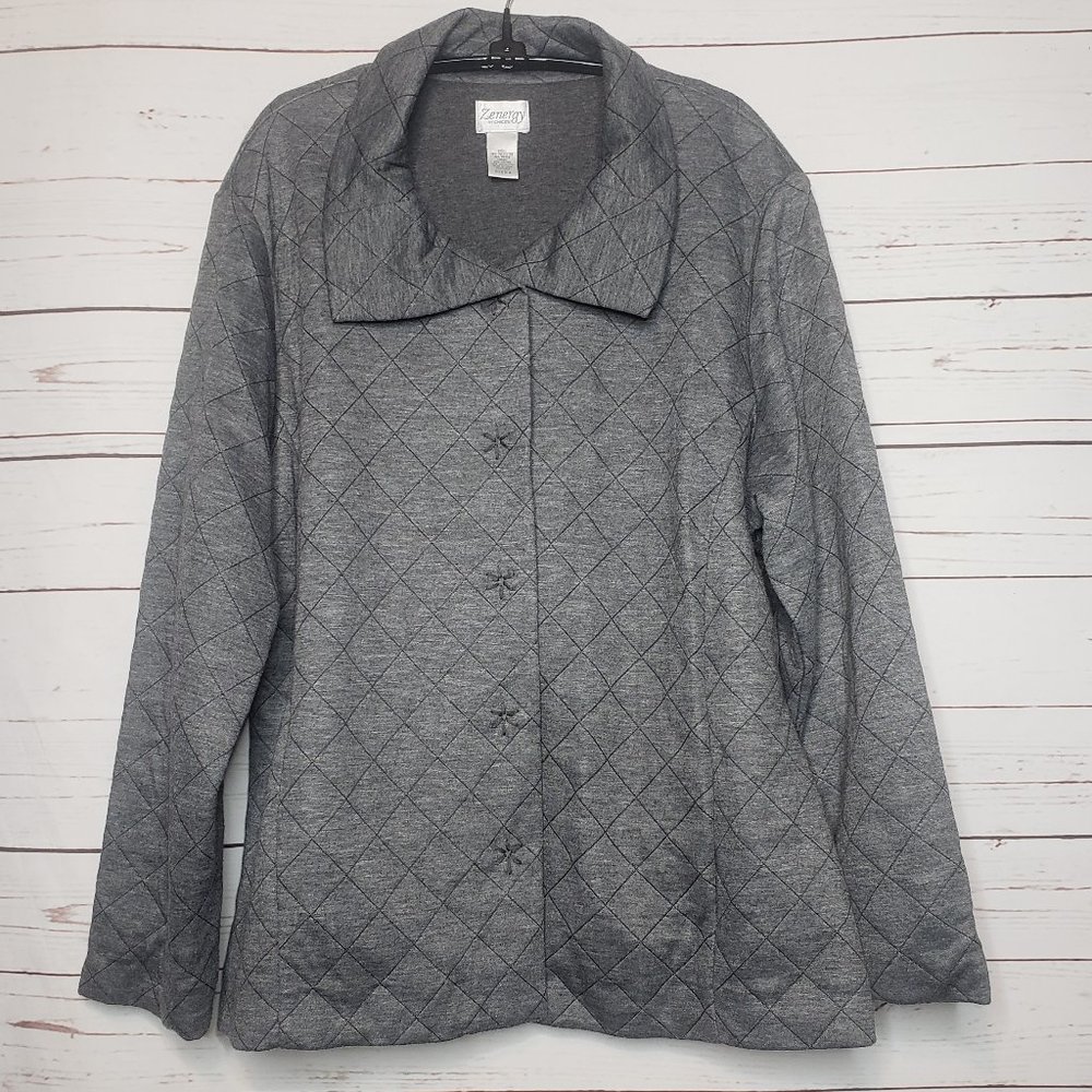Zenergy by Chico's Gray Diamond Pattern Jacket
